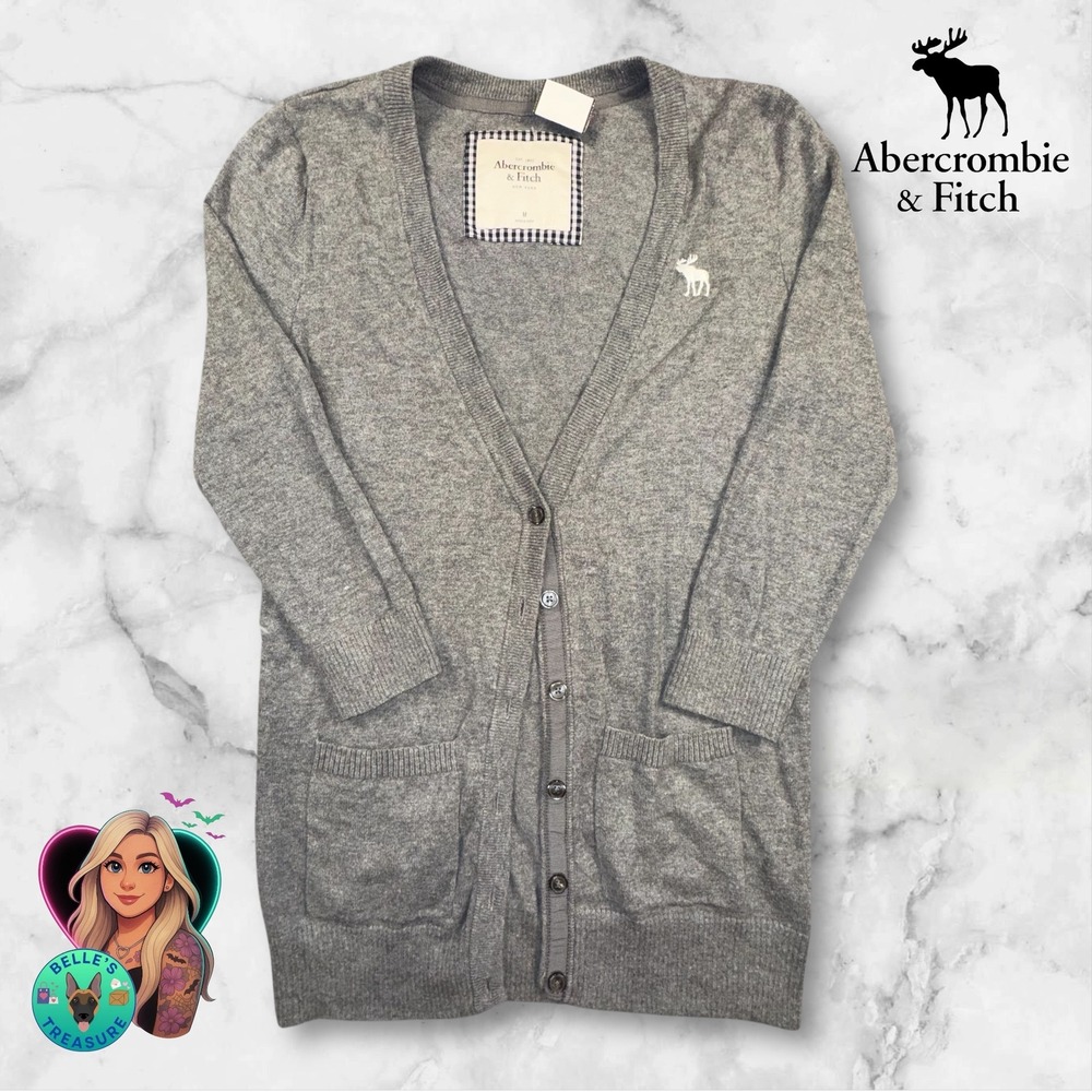 Abercrombie Fitch Women's Medium Grey Long Cardigan Sweater Bella Elena Bias Y2K